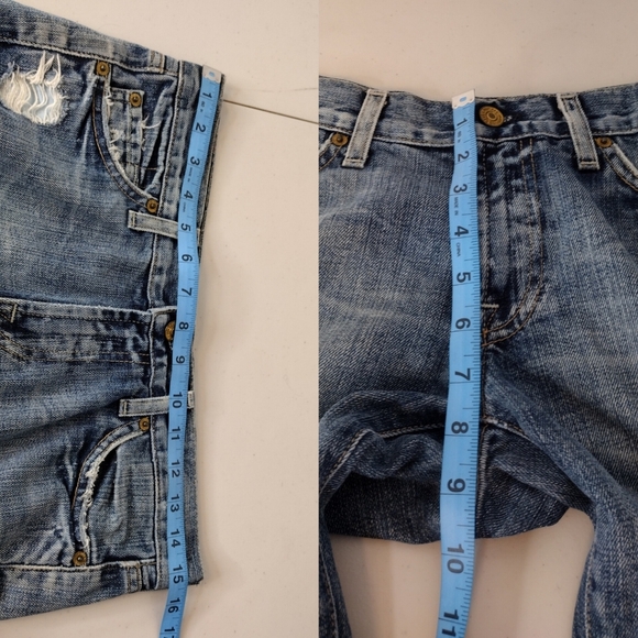 7 For All Mankind Y2k Blue Denim Distressed Flare Wide Leg Jeans Sz 27 - Picture 12 of 16